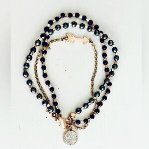 Gold Black Beaded Arrow Bracelet